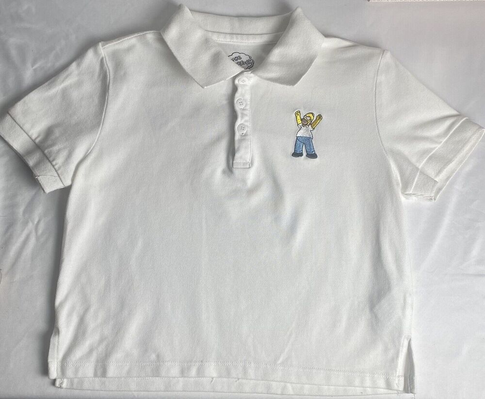 The Simpsons Women’s Embroidered Homer Simpson Crop Polo, White, Size Medium